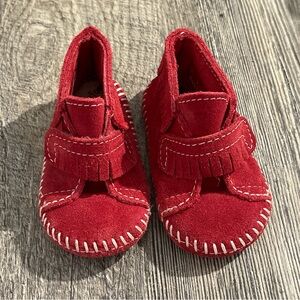 Baby Toddler Minnetonka Red Kids Moccasins Boy Girl Sz 3 Flap Booties Crib Shoes